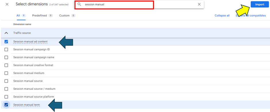 session manual ad content and manual term dimensions