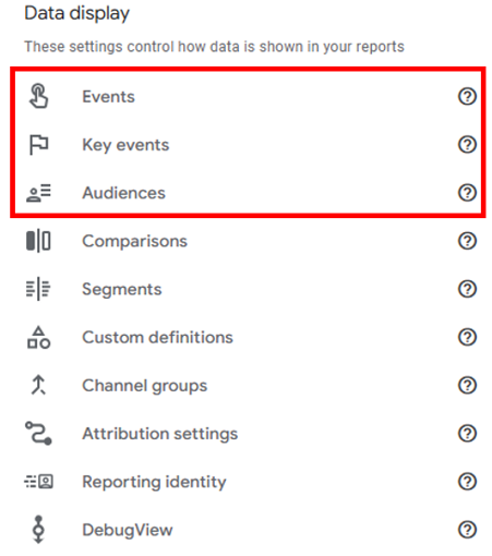 ga4 data display settings