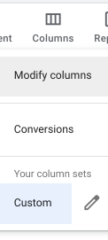 modify columns in google ads