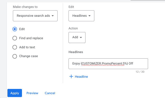 responsive search ads get ad customizers