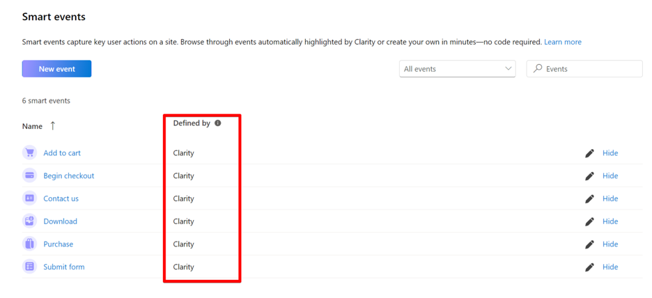 types of clarity auto events