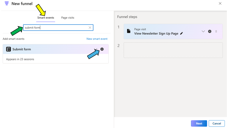 add smart event as funnel step